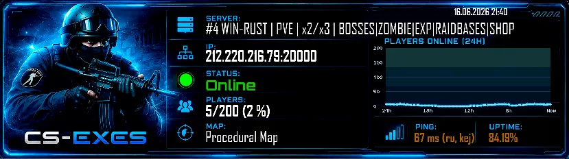 #4 WIN-RUST | PVE | x2/x3 | BOSSES|ZOMBIE|EXP|RAIDBASES|SHOP