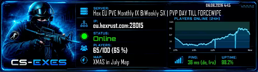 Hex EU PVE Monthly 1X BiWeekly 5X | PVP DAY TILL FORCEWIPE Hex EU PVE Monthly 1X BiWeekly 5X | PVP DAY TILL FORCEWIPE