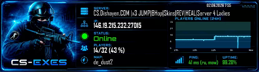 CS.Dishayen.COM |x3 JUMP|BHop|Skins|REV|HEAL|Server 4 Ladies